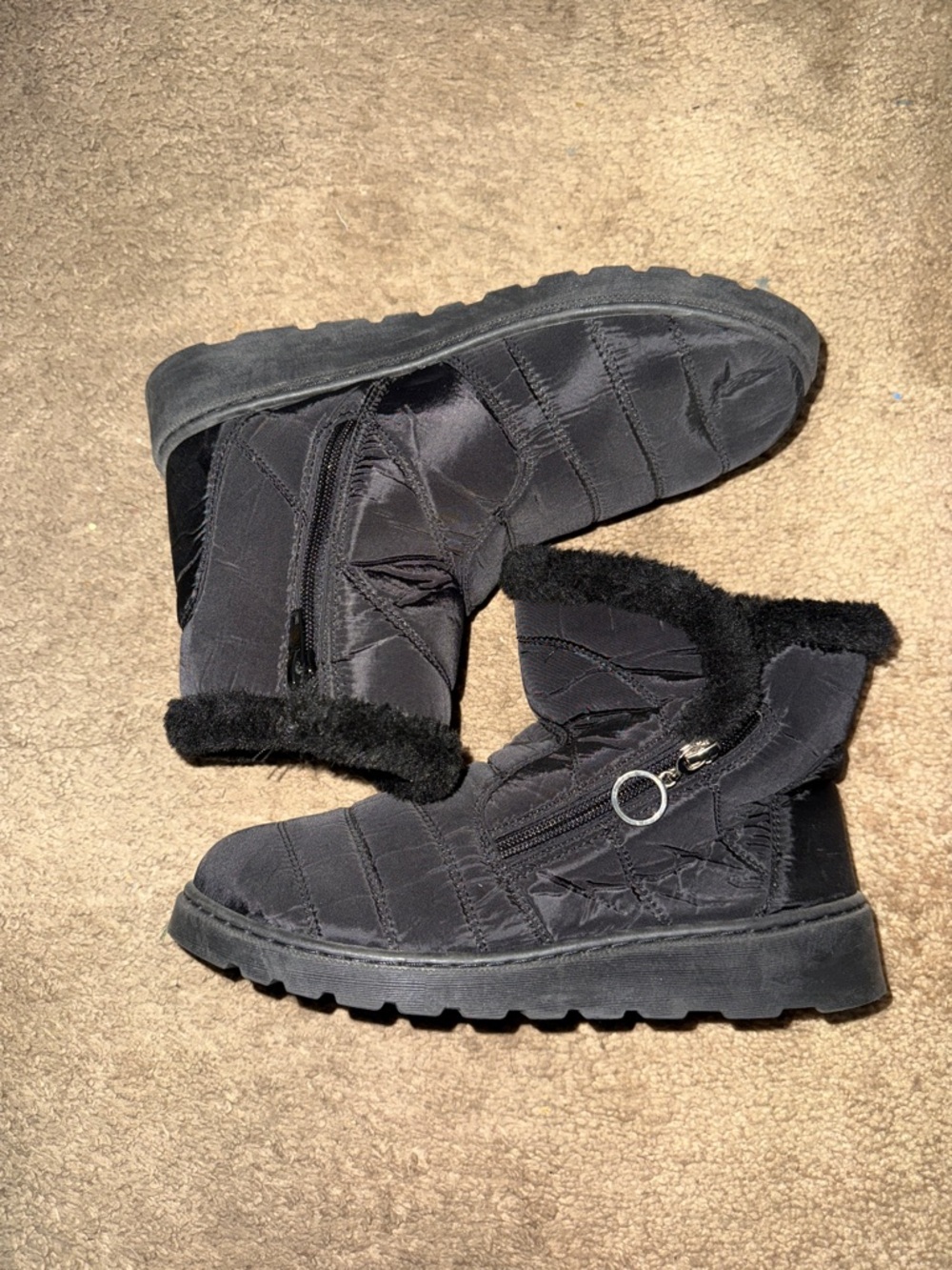 Black Quilted Faux Fur Winter Boots